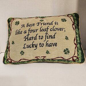 A Best Friend is Like a Four-Leaf Clover Rectangular Throw Pillow Braided Trim